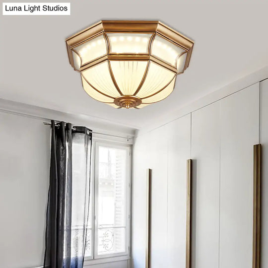 Colonial Flush Mount Led Ceiling Light With Opal Glass In Brass - 14’/18’ Sizes