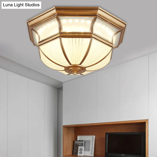 Colonial Flush Mount Led Ceiling Light With Opal Glass In Brass - 14/18 Sizes / 14