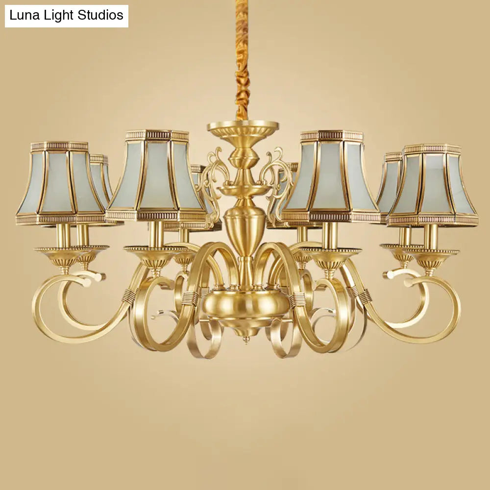 Colonial Frosted Glass Chandelier Lamp With Brass Accents Available In 6 8 Or 12 Lights