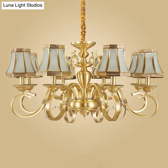 Colonial Frosted Glass Chandelier Lamp With Brass Accents Available In 6 8 Or 12 Lights