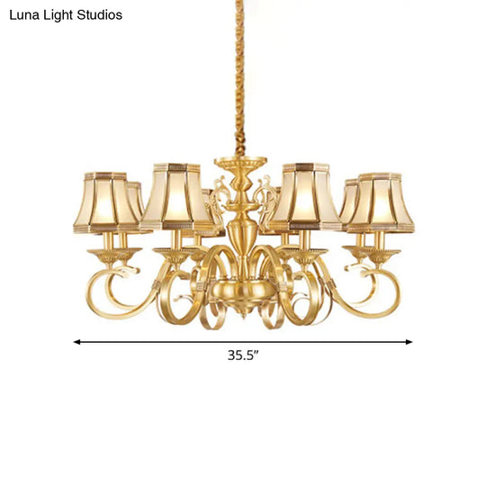 Colonial Frosted Glass Chandelier Lamp With Brass Accents Available In 6 8 Or 12 Lights