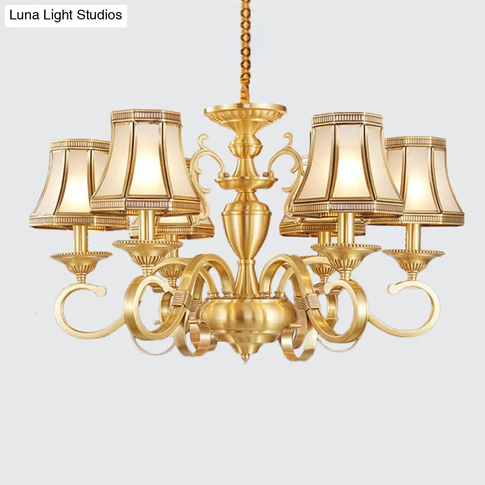 Colonial Frosted Glass Chandelier Lamp With Brass Accents Available In 6 8 Or 12 Lights