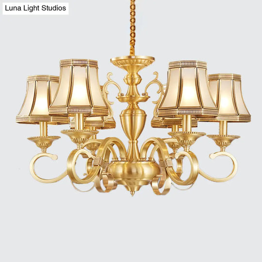 Colonial Frosted Glass Chandelier Lamp With Brass Accents Available In 6 8 Or 12 Lights