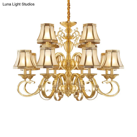 Colonial Frosted Glass Chandelier Lamp With Brass Accents Available In 6 8 Or 12 Lights