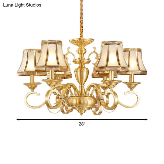 Colonial Frosted Glass Chandelier Lamp With Brass Accents Available In 6 8 Or 12 Lights