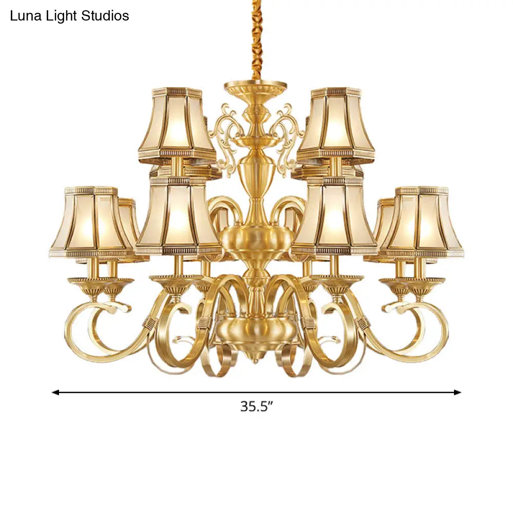 Colonial Frosted Glass Chandelier Lamp With Brass Accents Available In 6 8 Or 12 Lights