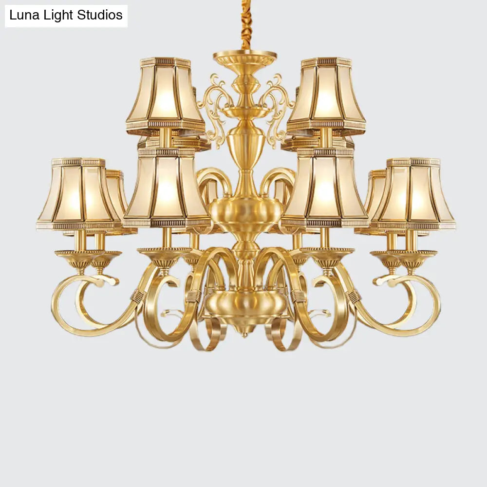 Colonial Frosted Glass Chandelier Lamp With Brass Accents Available In 6 8 Or 12 Lights