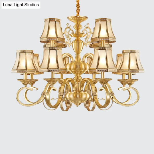 Colonial Frosted Glass Chandelier Lamp With Brass Accents Available In 6 8 Or 12 Lights