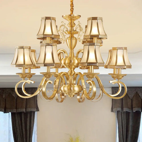 Colonial Frosted Glass Chandelier Lamp With Brass Accents Available In 6 8 Or 12 Lights / Large