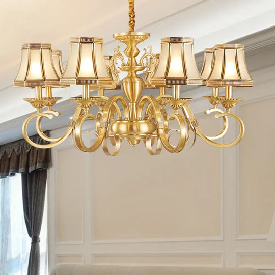 Colonial Frosted Glass Chandelier Lamp With Brass Accents Available In 6 8 Or 12 Lights / Medium