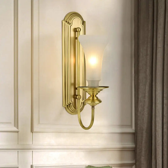 Colonial Gold Bell Sconce With Frosted Glass And Gooseneck Arm 1 /