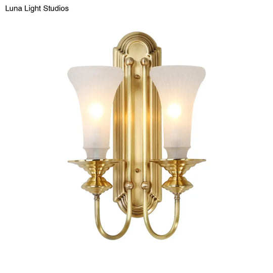 Colonial Gold Bell Sconce With Frosted Glass And Gooseneck Arm