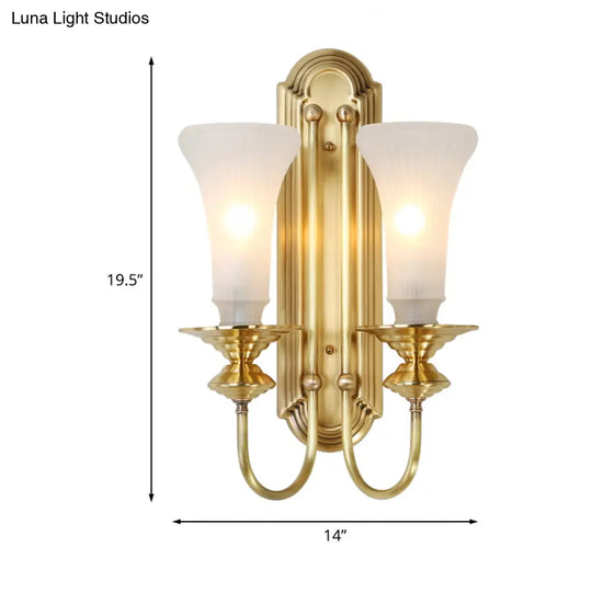 Colonial Gold Bell Sconce With Frosted Glass And Gooseneck Arm