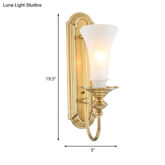 Colonial Gold Bell Sconce With Frosted Glass And Gooseneck Arm