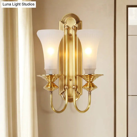 Colonial Gold Bell Sconce With Frosted Glass And Gooseneck Arm