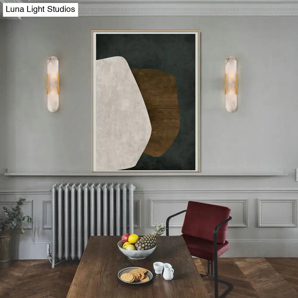 Colonial Gold/Black Marble Wall Sconce Lighting For Dining Room - 2 Bulbs Bar Flush Mount