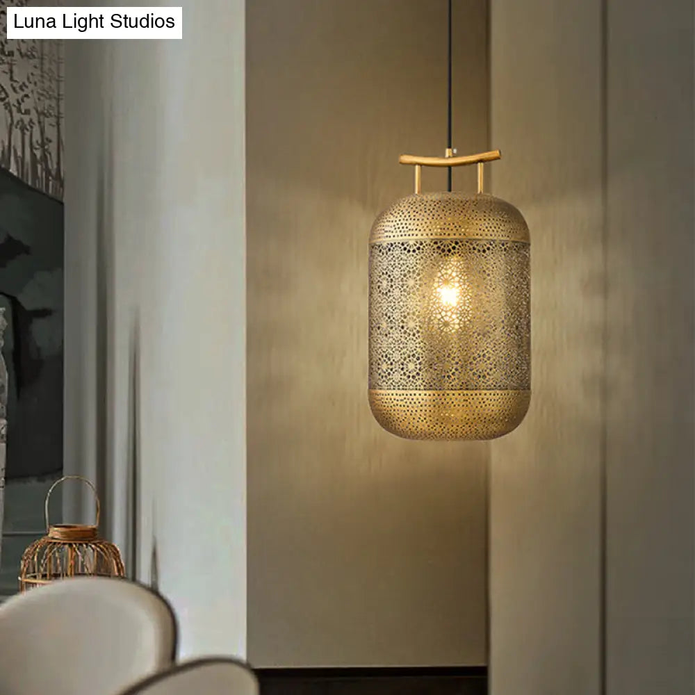 Colonial Gold Cylinder Pendant Light For Dining Room - Down Lighting