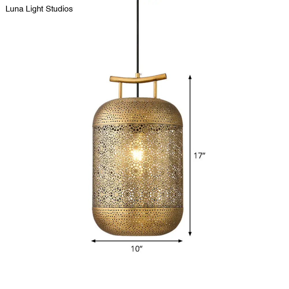 Colonial Gold Cylinder Pendant Light For Dining Room - Down Lighting