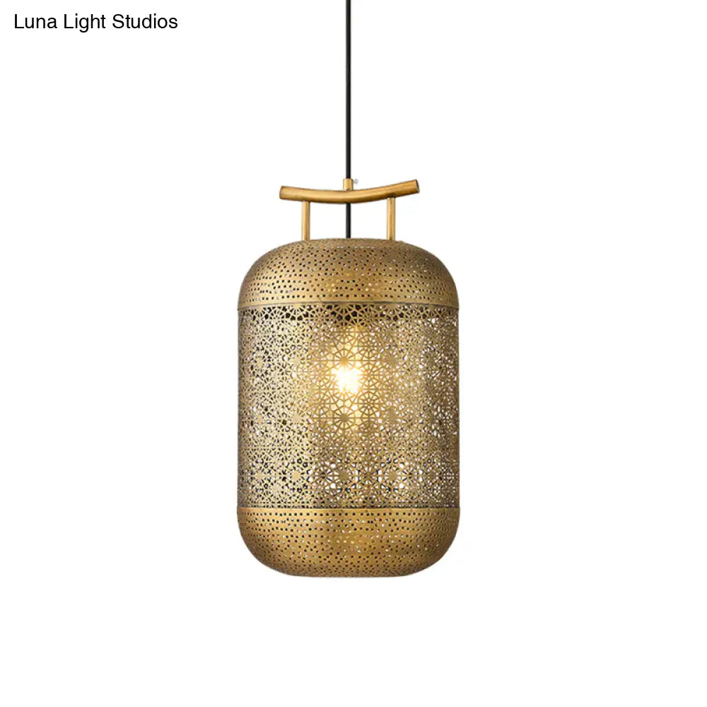 Colonial Gold Cylinder Pendant Light For Dining Room - Down Lighting