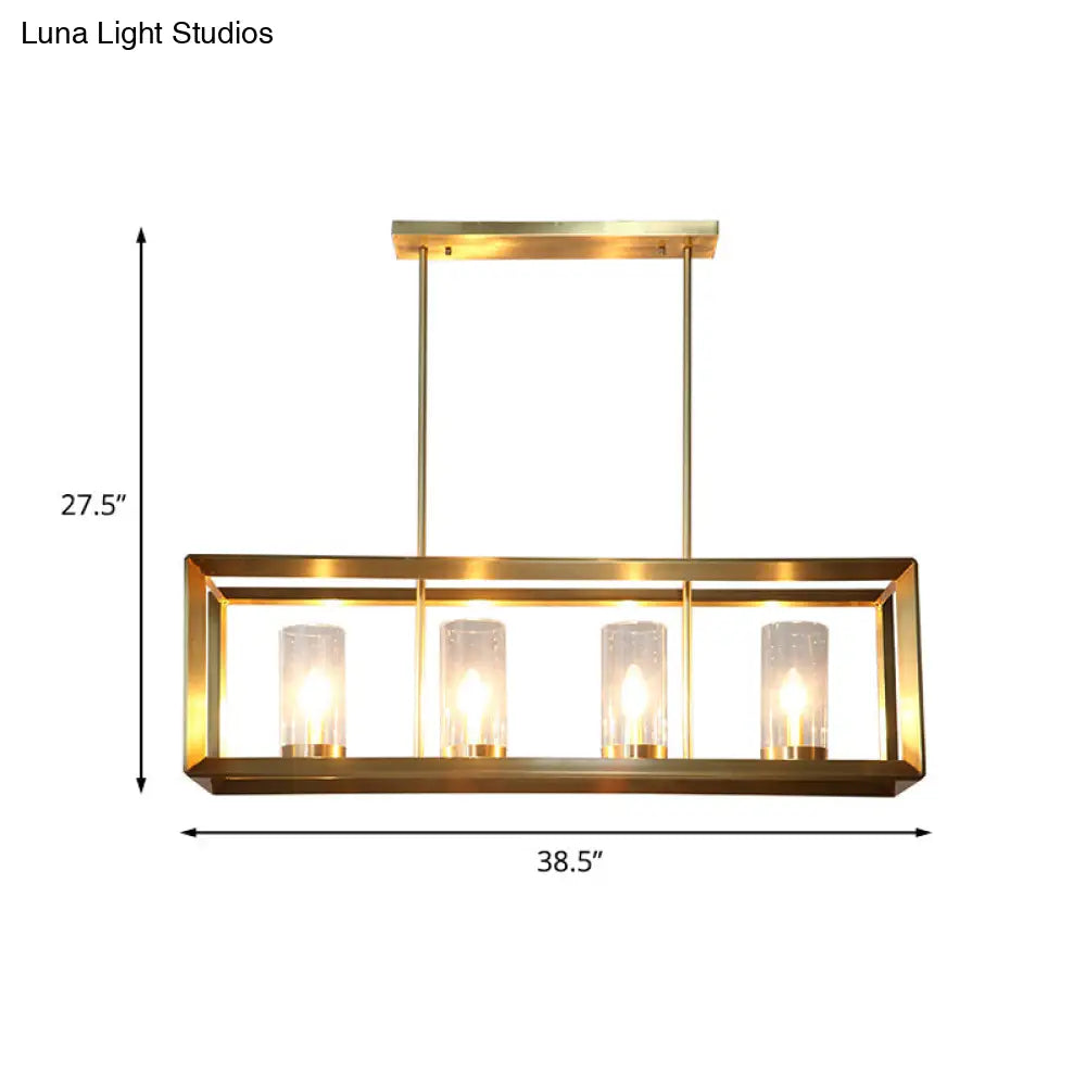 Colonial Gold Island Ceiling Light With Clear Glass And Metal Cage