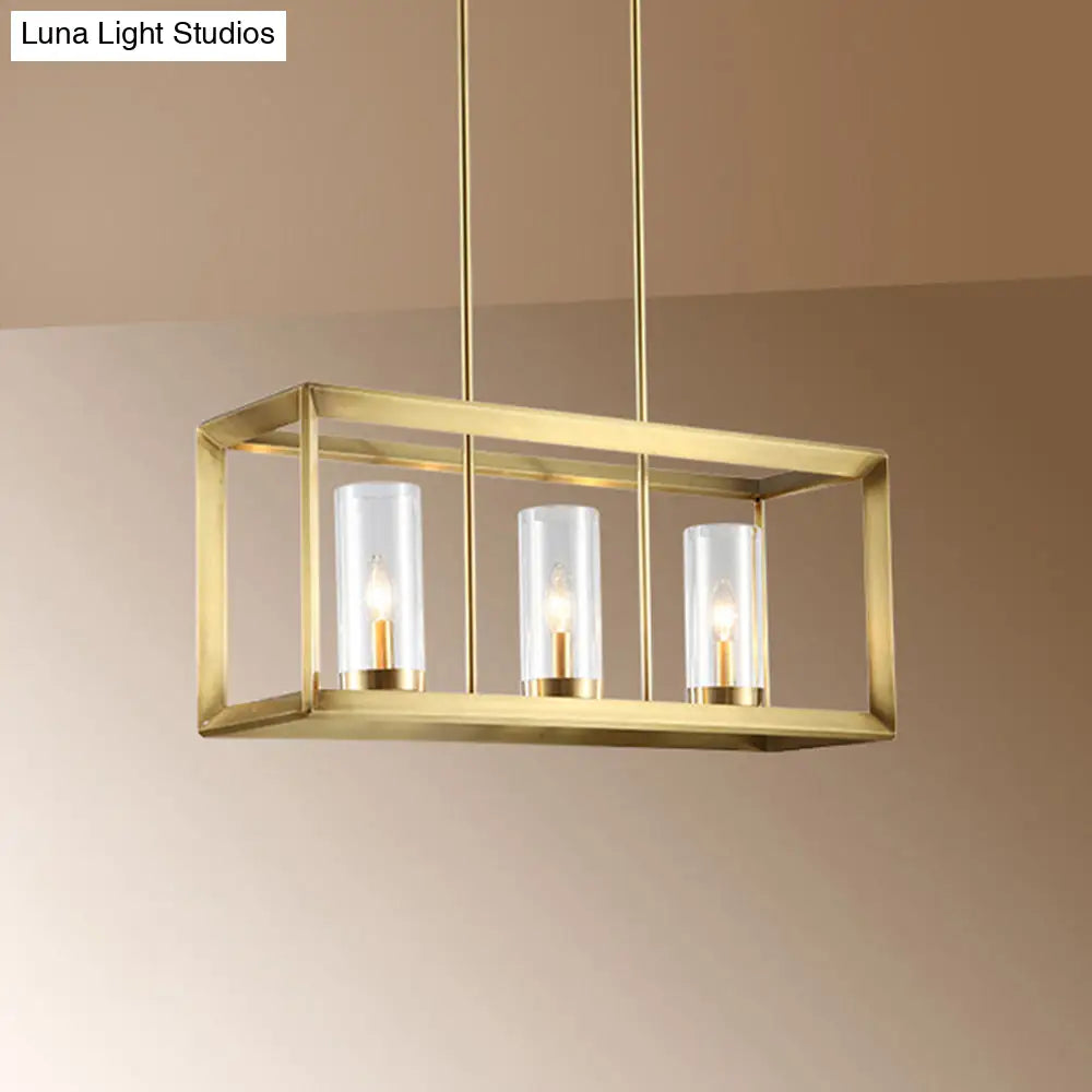 Colonial Gold Island Ceiling Light With Clear Glass And Metal Cage