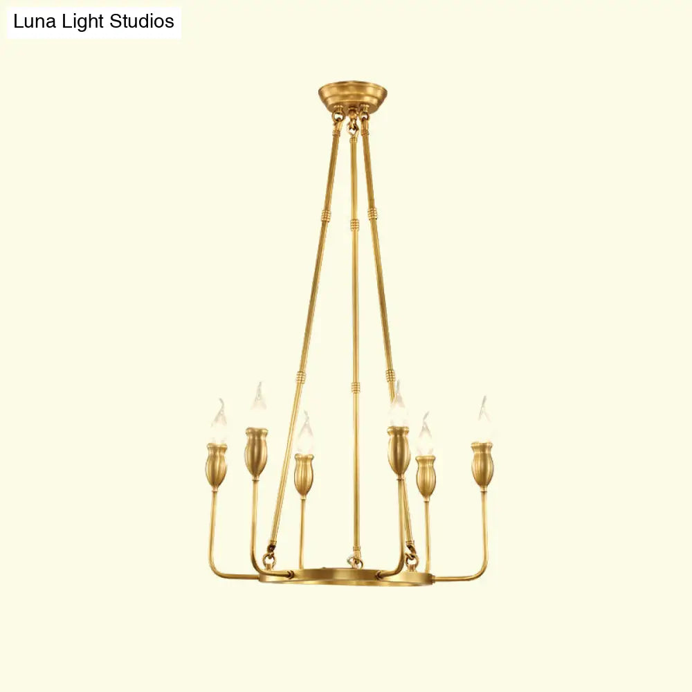 Colonial Gold Metal Chandelier Pendant Light - 6/8 Bulb Candle Ceiling Fixture For Dining Room