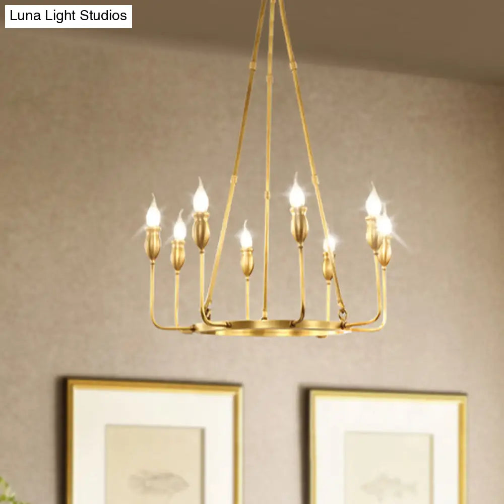 Colonial Gold Metal Chandelier Pendant Light - 6/8 Bulb Candle Ceiling Fixture For Dining Room