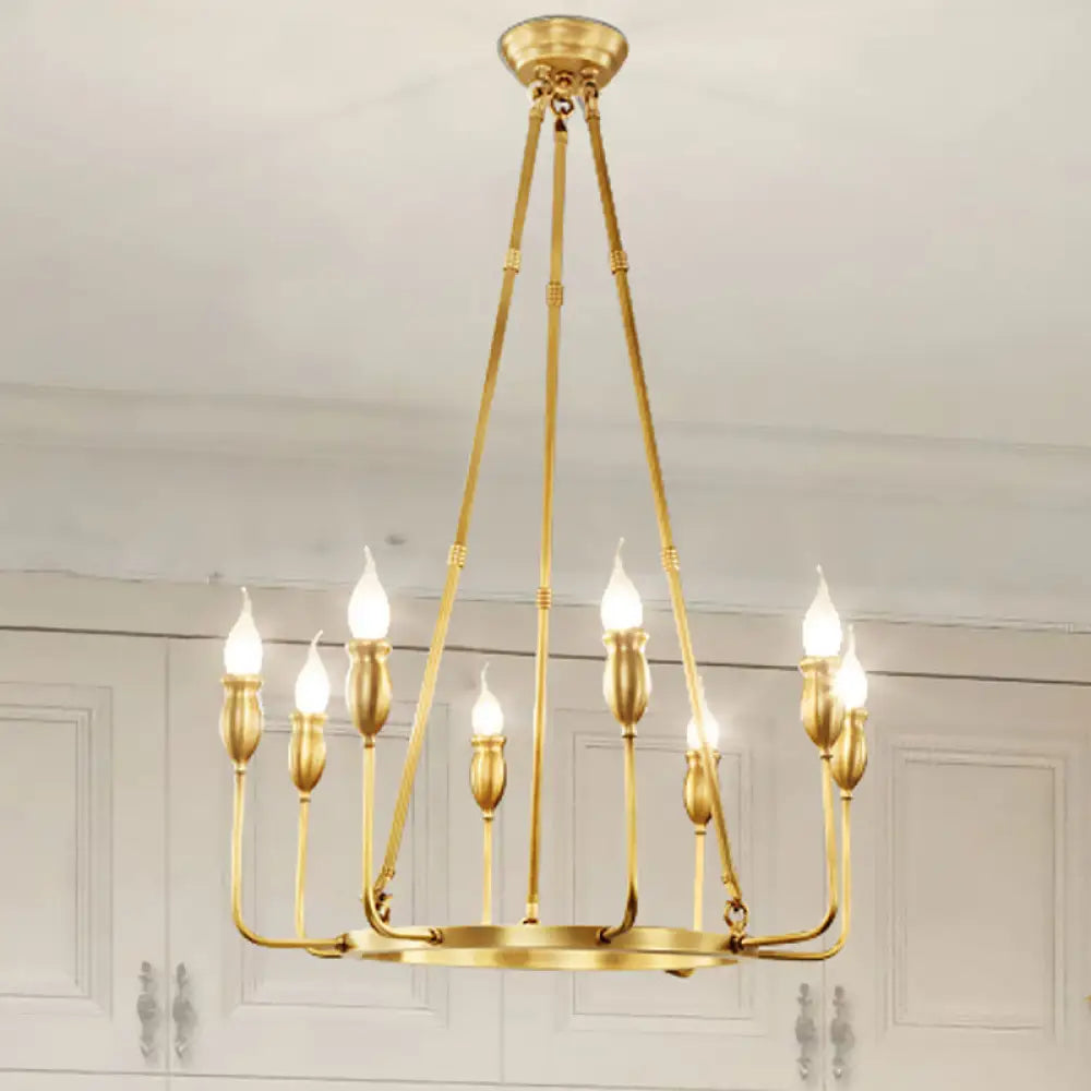 Colonial Gold Metal Chandelier Pendant Light - 6/8 Bulb Candle Ceiling Fixture For Dining Room 8 /