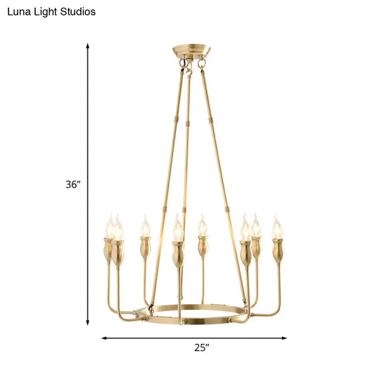 Colonial Gold Metal Chandelier Pendant Light - 6/8 Bulb Candle Ceiling Fixture For Dining Room