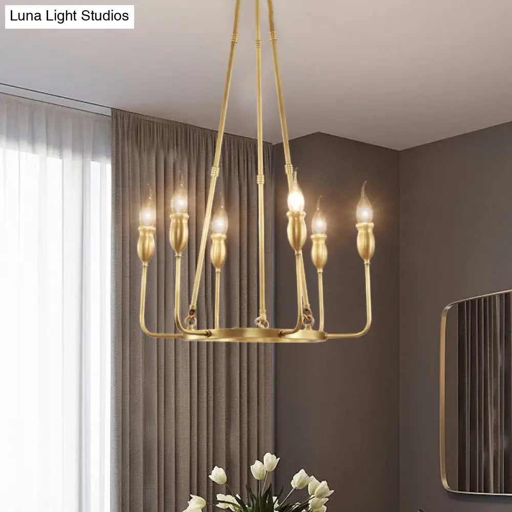 Colonial Gold Metal Chandelier Pendant Light - 6/8 Bulb Candle Ceiling Fixture For Dining Room