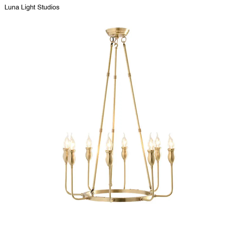 Colonial Gold Metal Chandelier Pendant Light - 6/8 Bulb Candle Ceiling Fixture For Dining Room