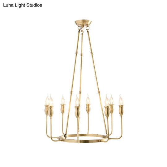 Colonial Gold Metal Chandelier Pendant Light - 6/8 Bulb Candle Ceiling Fixture For Dining Room