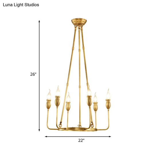 Colonial Gold Metal Chandelier Pendant Light - 6/8 Bulb Candle Ceiling Fixture For Dining Room