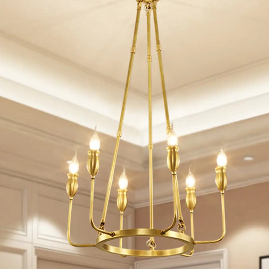 Colonial Gold Metal Chandelier Pendant Light - 6/8 Bulb Candle Ceiling Fixture For Dining Room 6 /