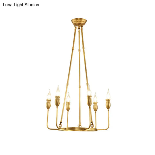 Colonial Gold Metal Chandelier Pendant Light - 6/8 Bulb Candle Ceiling Fixture For Dining Room