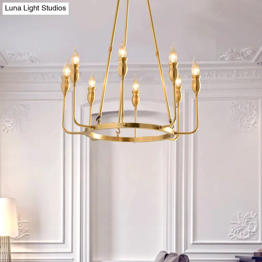 Colonial Gold Metal Chandelier Pendant Light - 6/8 Bulb Candle Ceiling Fixture For Dining Room