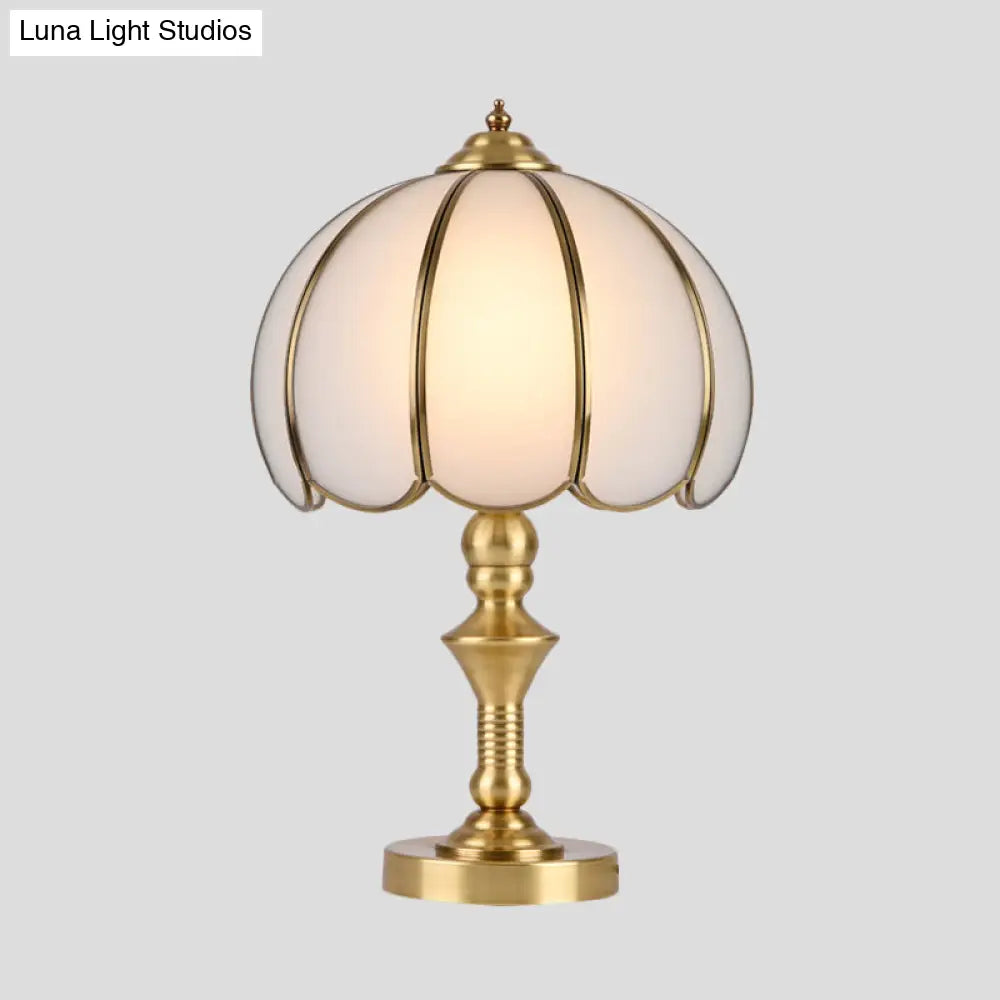 Colonial Gold Table Lamp: Scalloped/Flared Metal Base 1-Light Night Lighting For Bedroom