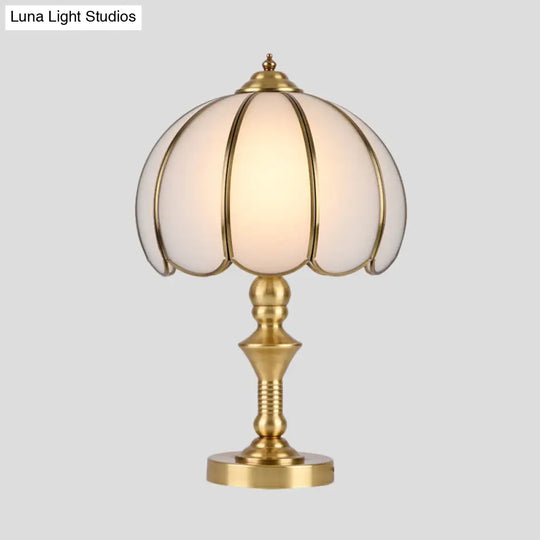 Colonial Gold Table Lamp: Scalloped/Flared Metal Base 1-Light Night Lighting For Bedroom