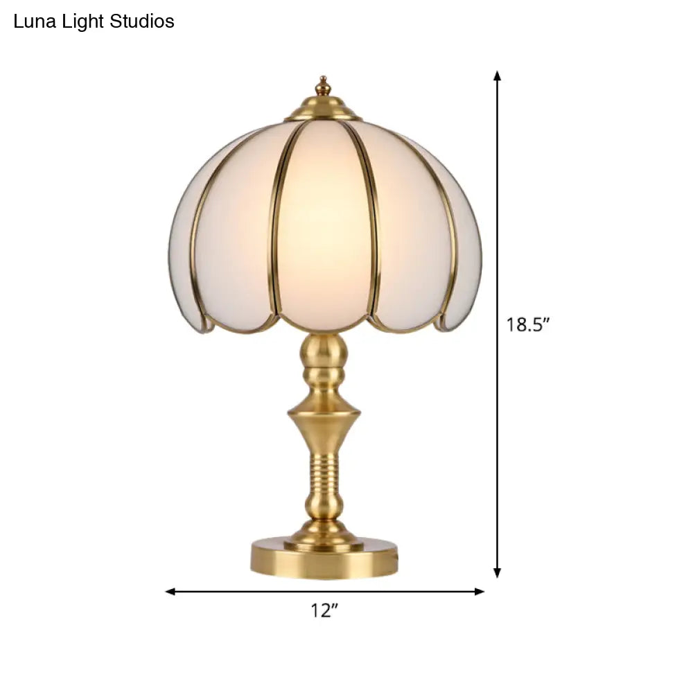 Colonial Gold Table Lamp: Scalloped/Flared Metal Base 1-Light Night Lighting For Bedroom