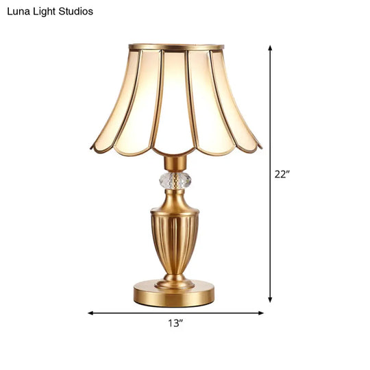 Colonial Gold Table Lamp: Scalloped/Flared Metal Base 1-Light Night Lighting For Bedroom