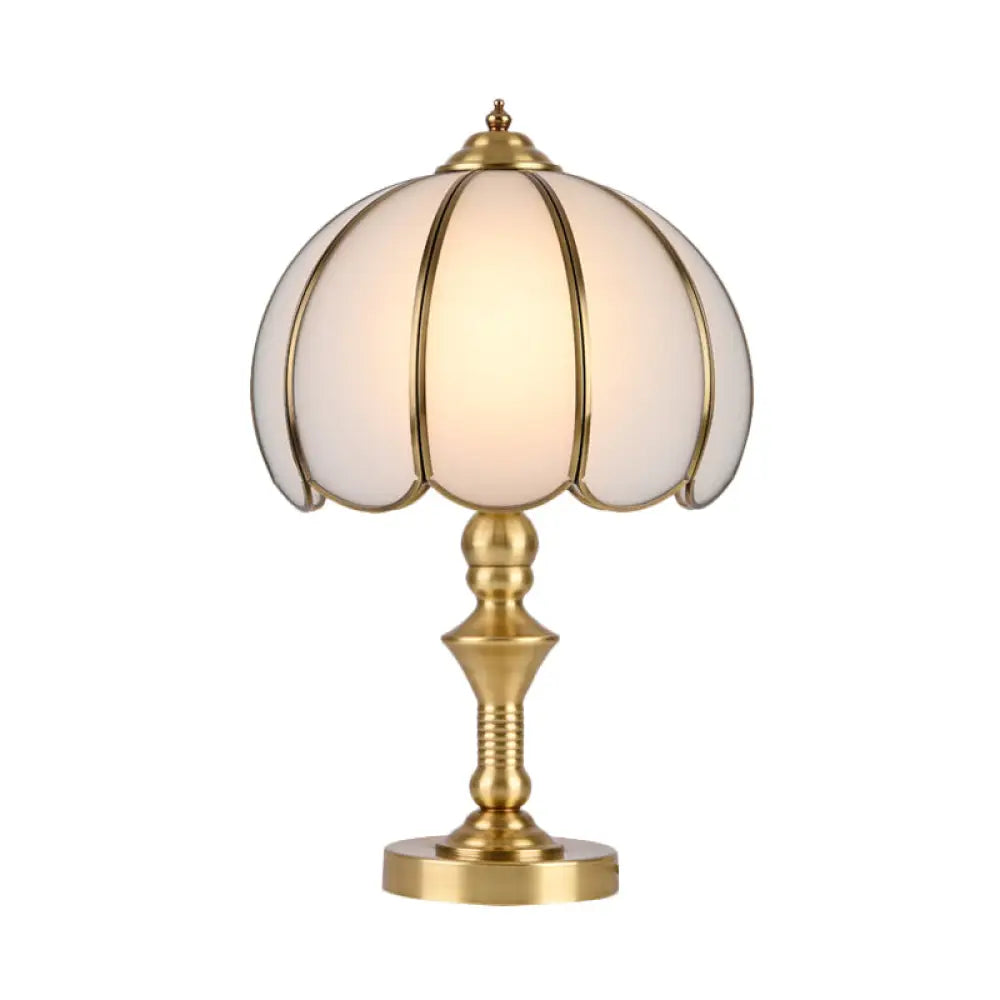 Colonial Gold Table Lamp: Scalloped/Flared Metal Base 1-Light Night Lighting For Bedroom / A