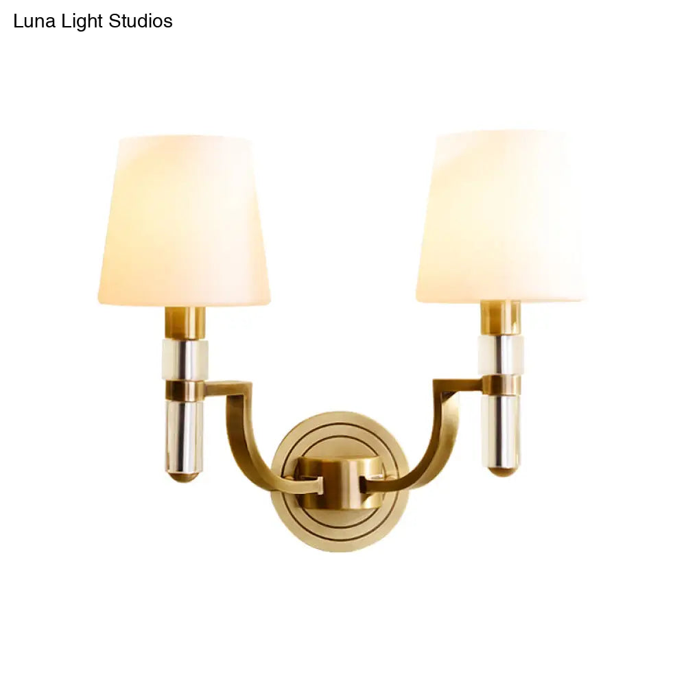 Colonial Gold Tapered Wall Lamp Sconce With Frosted Glass And Crystal Accent - Mounted Light