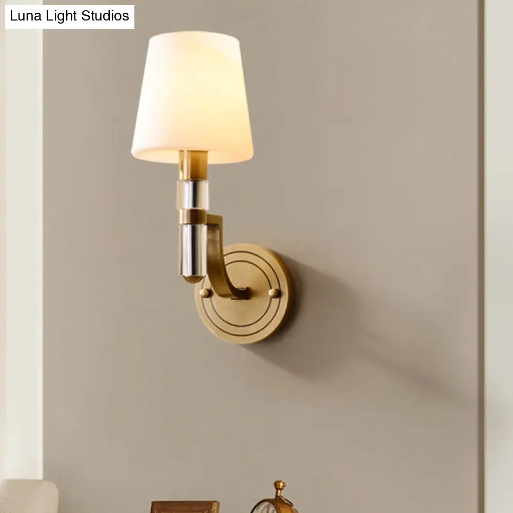 Colonial Gold Tapered Wall Lamp Sconce With Frosted Glass And Crystal Accent - Mounted Light