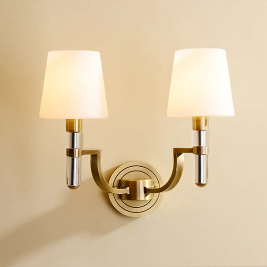 Colonial Gold Tapered Wall Lamp Sconce With Frosted Glass And Crystal Accent - Mounted Light 2 /