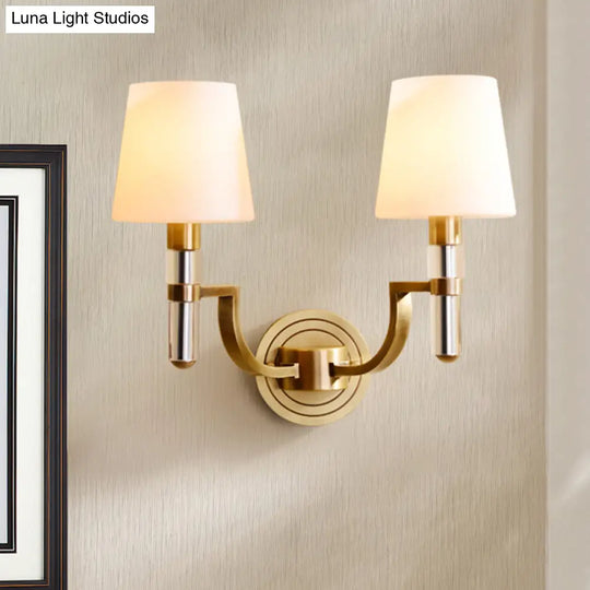 Colonial Gold Tapered Wall Lamp Sconce With Frosted Glass And Crystal Accent - Mounted Light