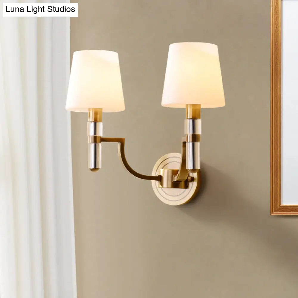 Colonial Gold Tapered Wall Lamp Sconce With Frosted Glass And Crystal Accent - Mounted Light