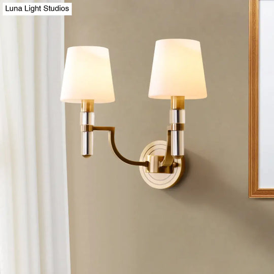 Colonial Gold Tapered Wall Lamp Sconce With Frosted Glass And Crystal Accent - Mounted Light