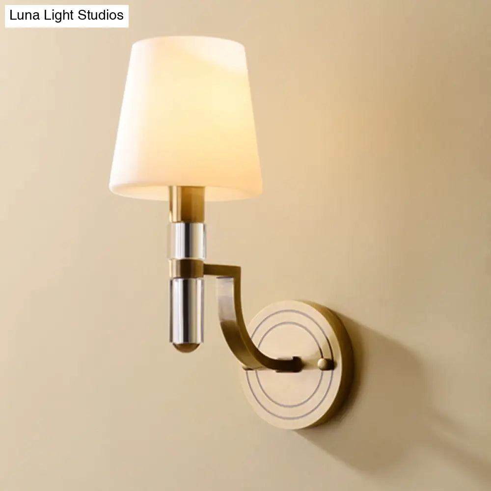 Colonial Gold Tapered Wall Lamp Sconce With Frosted Glass And Crystal Accent - Mounted Light