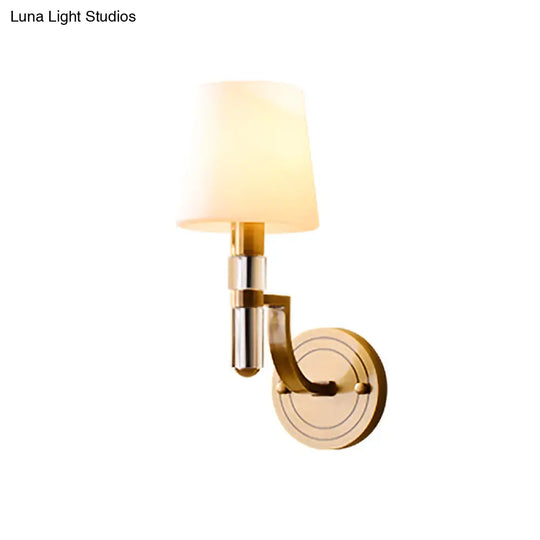 Colonial Gold Tapered Wall Lamp Sconce With Frosted Glass And Crystal Accent - Mounted Light