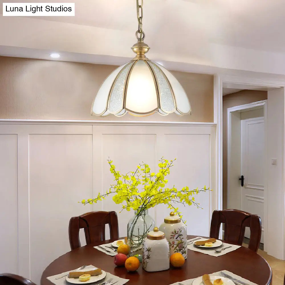 Colonial Kitchen Pendant Light With Scallop White Glass Shade